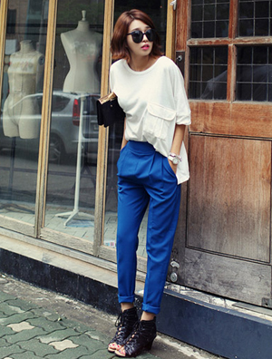 亮彩长裤搭配 秋冬季节添亮点